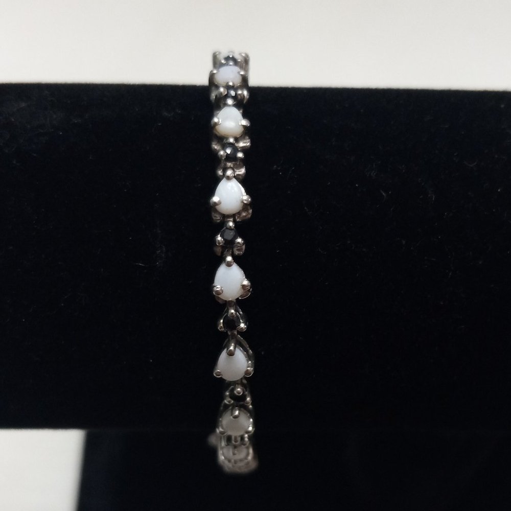 Sterling Silver Bracelet with Opals and Blue Rhinestones - Picture 14 of 14